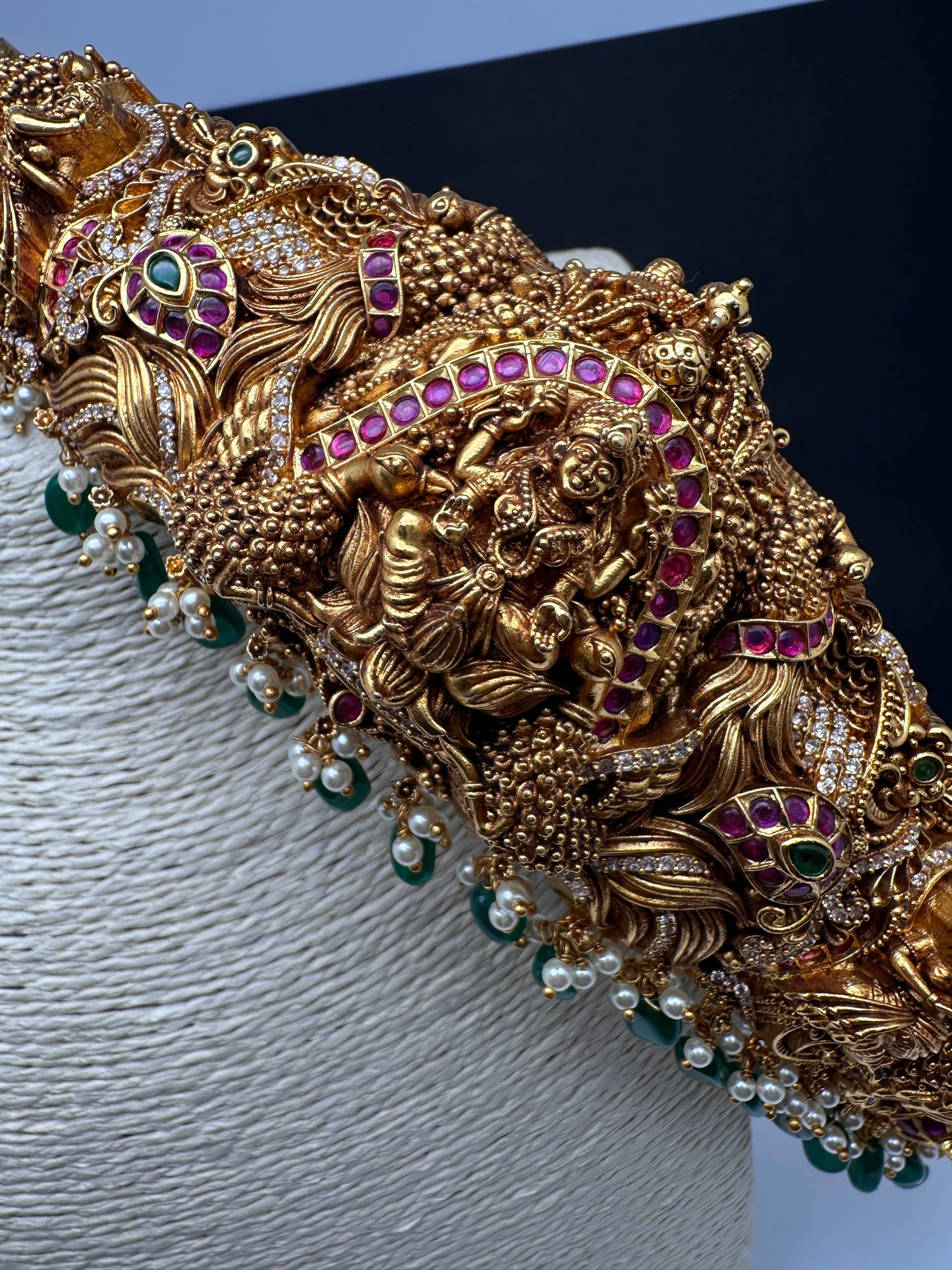 Matte Goddess Lakshmi Nakshi Hip Belt Kamarbandh with Kemp and CZ