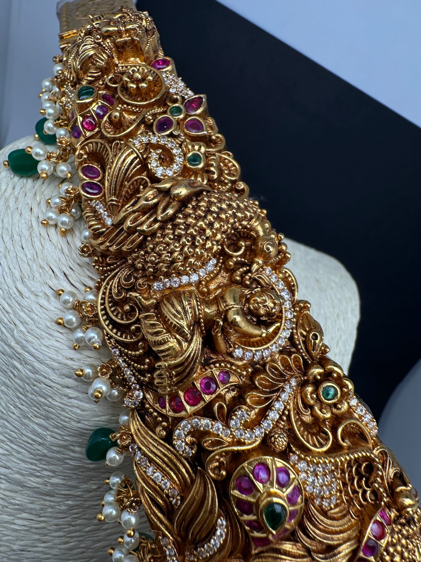 Matte Goddess Lakshmi Nakshi Hip Belt Kamarbandh with Kemp and CZ