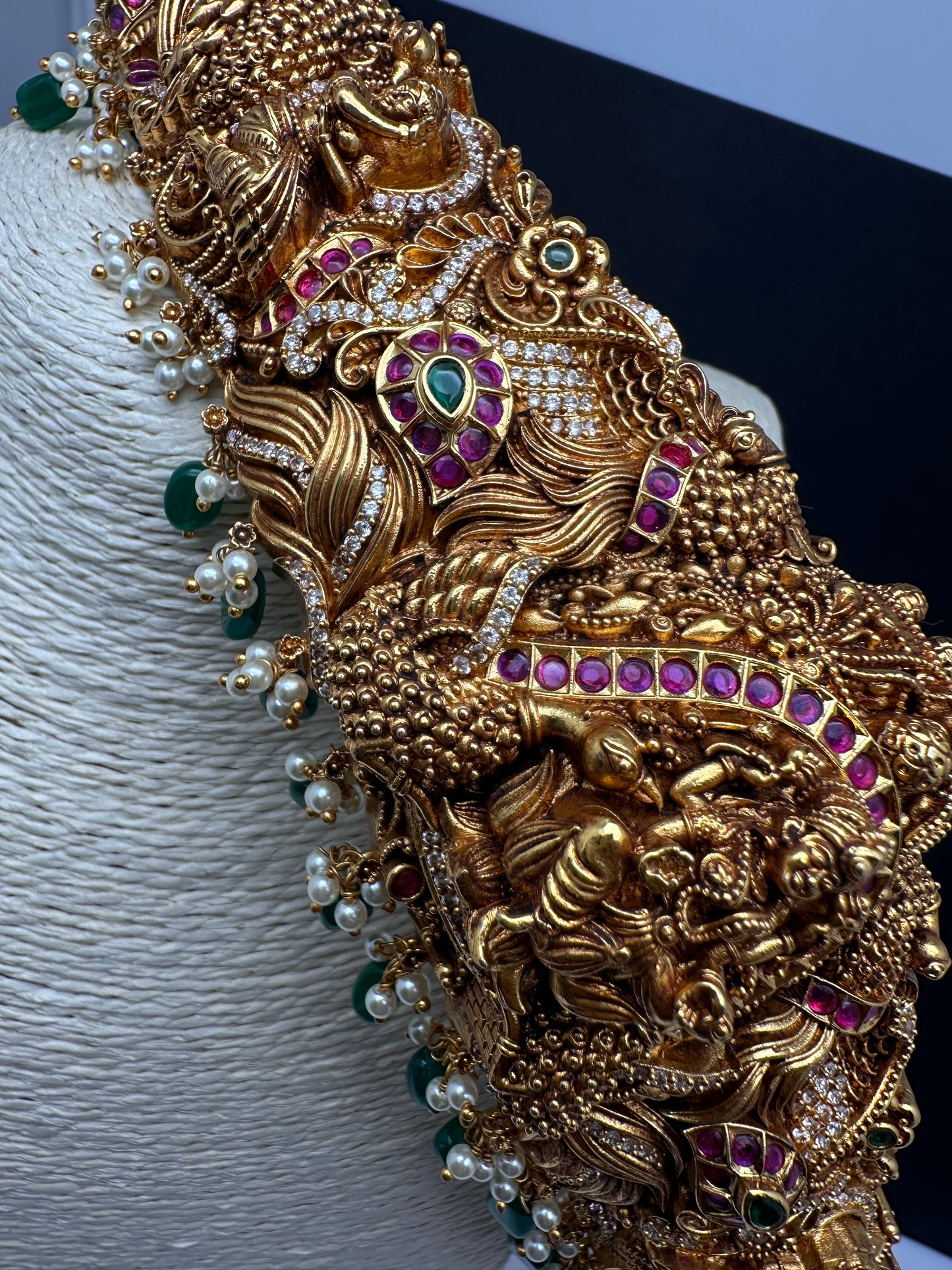 Matte Goddess Lakshmi Nakshi Hip Belt Kamarbandh with Kemp and CZ