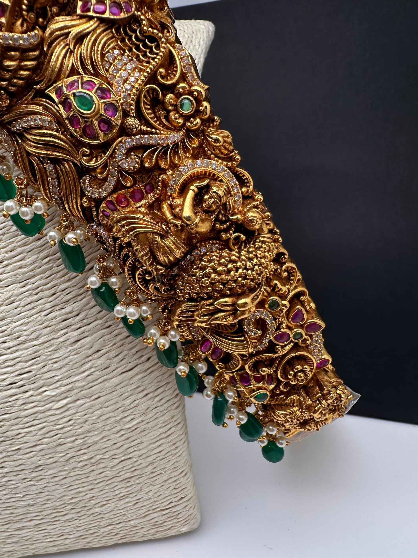 Matte Goddess Lakshmi Nakshi Hip Belt Kamarbandh with Kemp and CZ