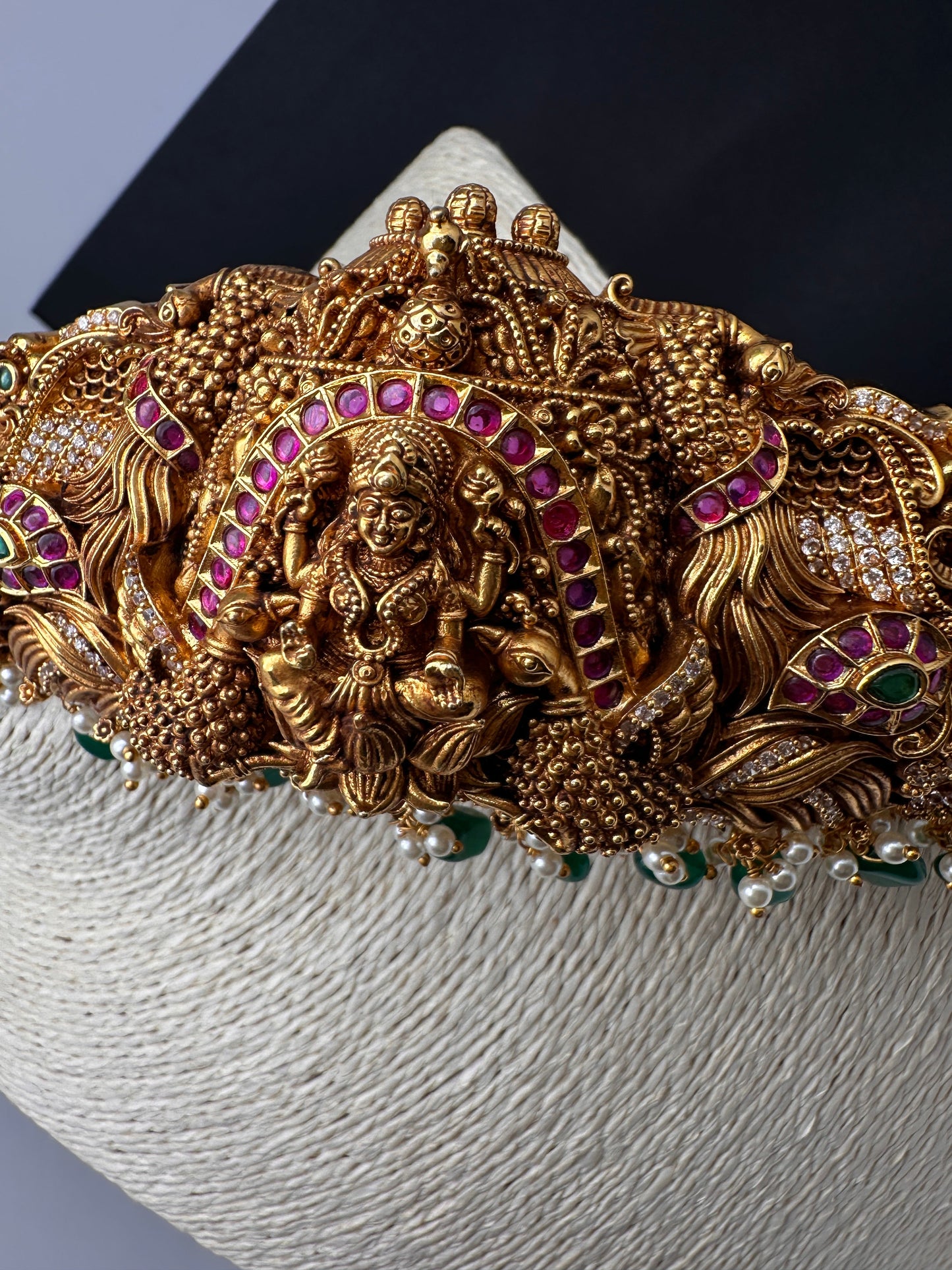 Matte Goddess Lakshmi Nakshi Hip Belt Kamarbandh with Kemp and CZ