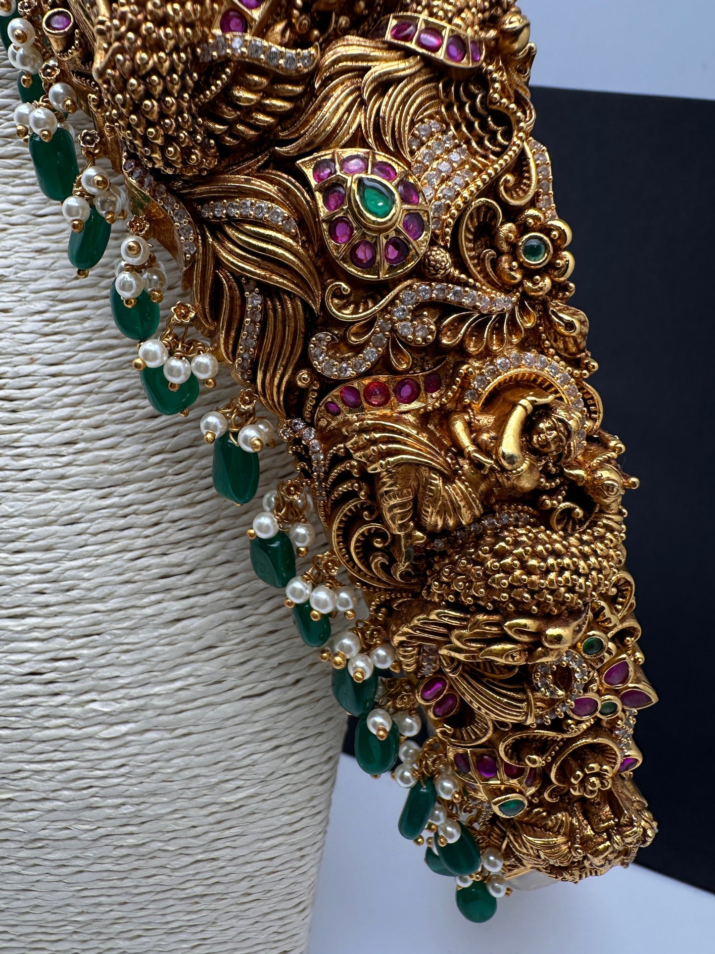 Matte Goddess Lakshmi Nakshi Hip Belt Kamarbandh with Kemp and CZ