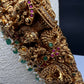 Matte Goddess Lakshmi Nakshi Hip Belt Kamarbandh with Kemp and CZ Emerald Beads