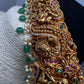 Matte Goddess Lakshmi Nakshi Hip Belt Kamarbandh with Kemp and CZ Emerald Beads