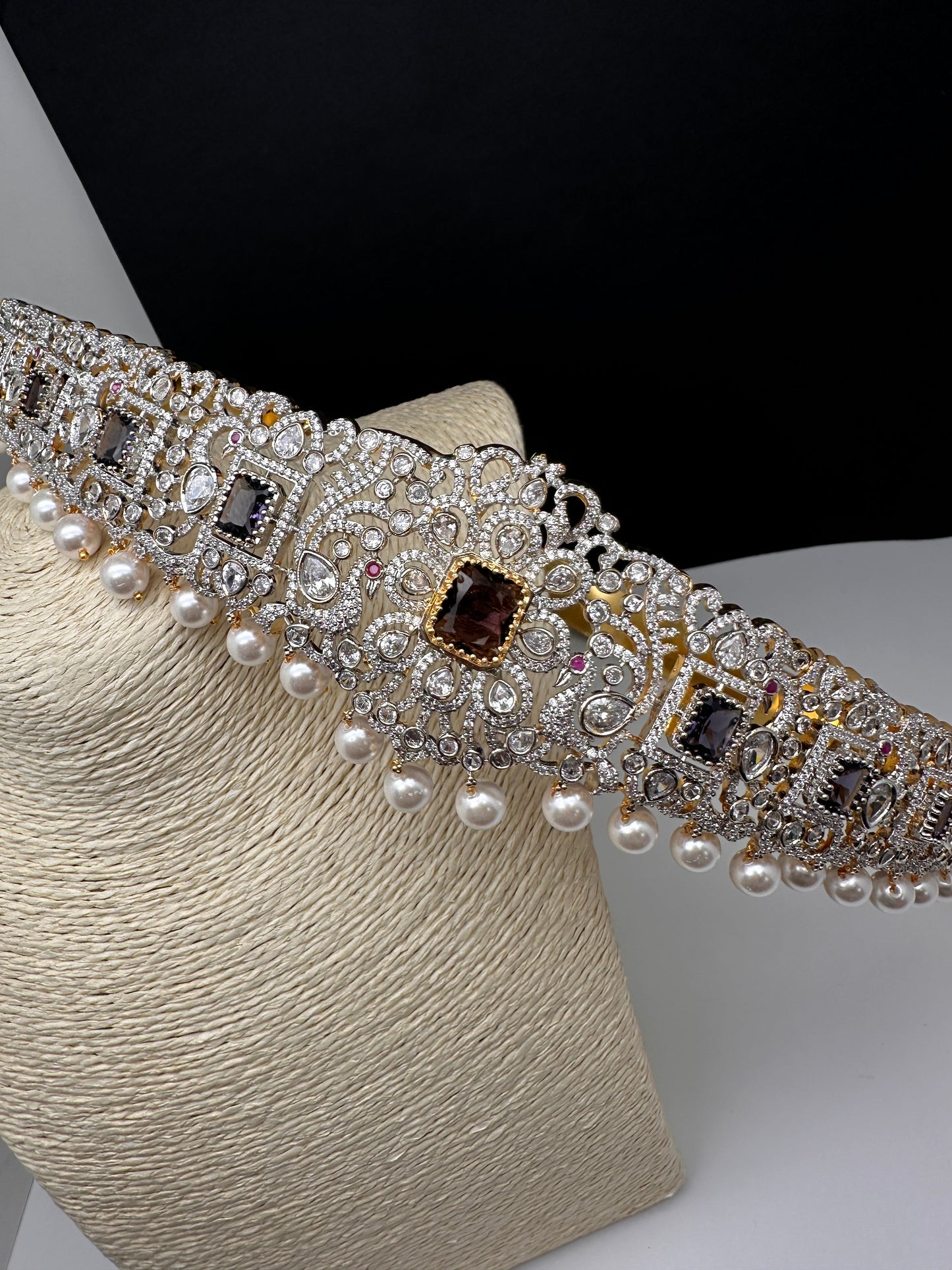 Amethyst AD Diamond Finish Changeable Stone Hip Belt Kamarbandh