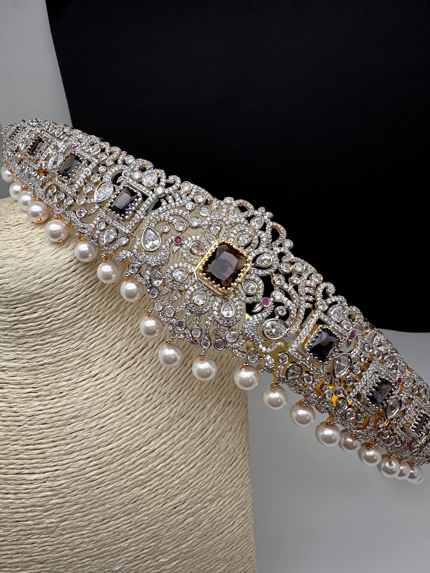 Amethyst AD Diamond Finish Changeable Stone Hip Belt Kamarbandh