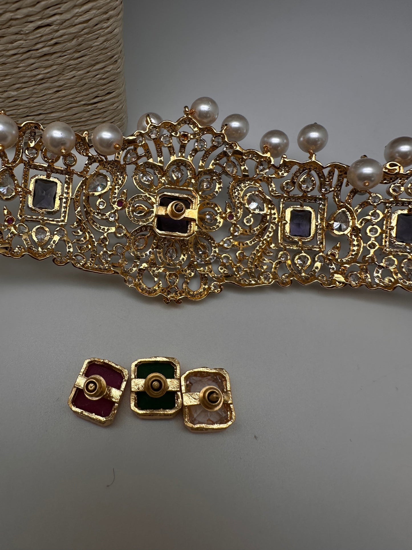 Amethyst AD Diamond Finish Changeable Stone Hip Belt Kamarbandh