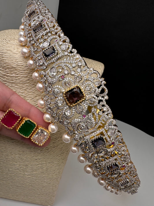 Amethyst AD Diamond Finish Changeable Stone Hip Belt Kamarbandh