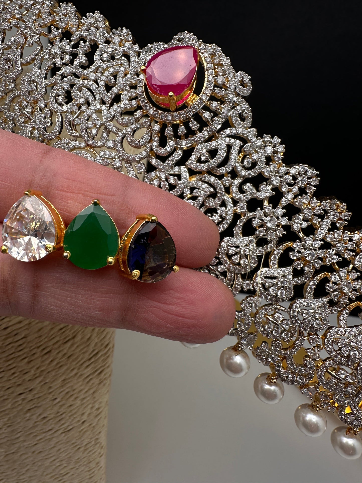 AD Diamond Finish Changeable Stone Hip Belt Kamarbandh