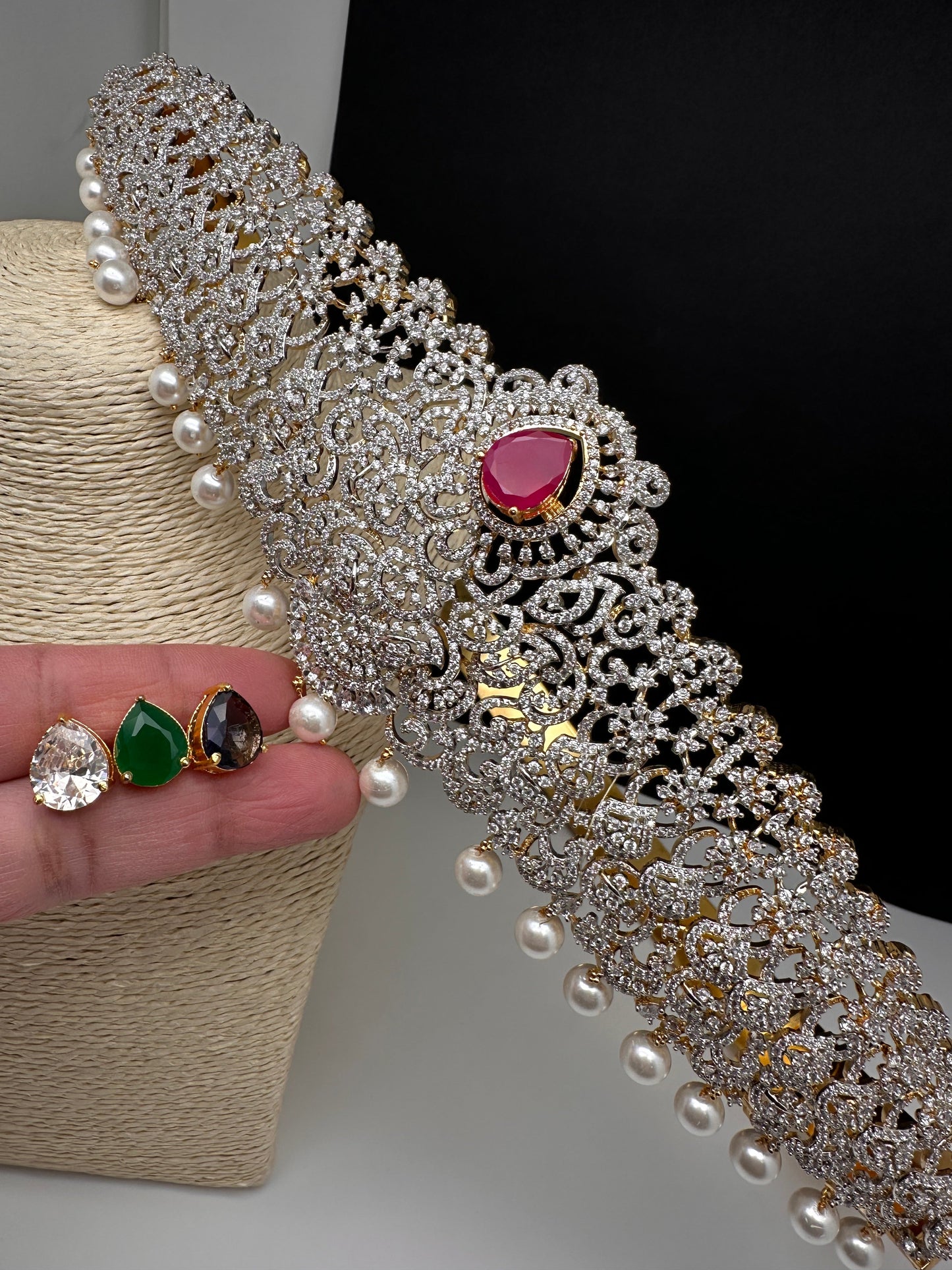 AD Diamond Finish Changeable Stone Hip Belt Kamarbandh