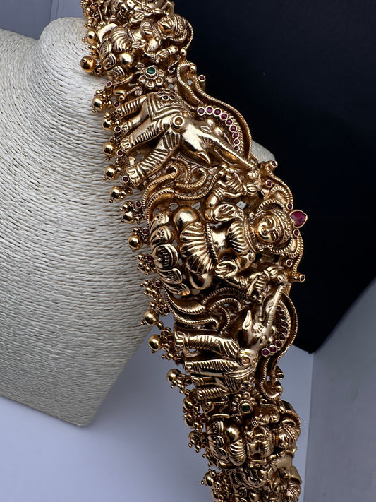 Matte Nakshi Goddess Lakshmi Elephant Hip Saree Belt