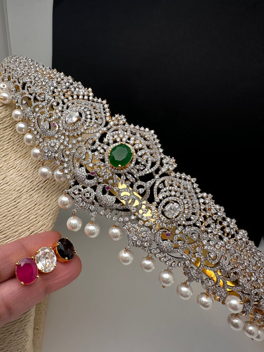 AD Diamond Finish Changeable Stone Hip Belt Kamarbandh - 