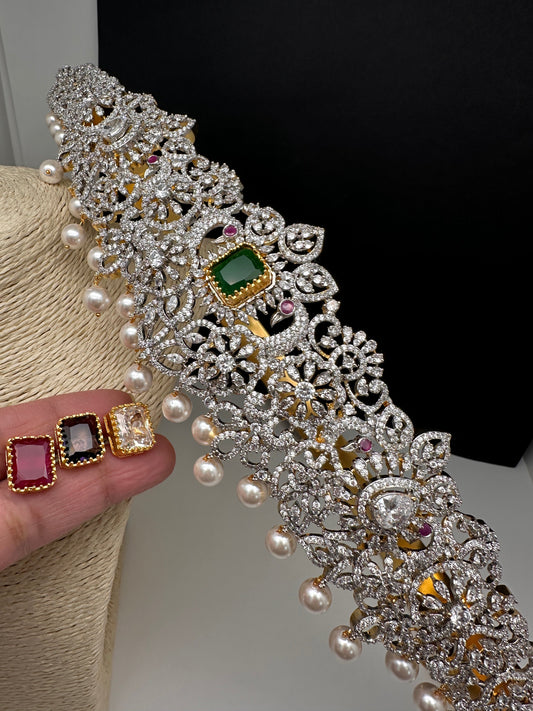 AD Diamond Finish Changeable Stone Hip Belt Kamarbandh - 