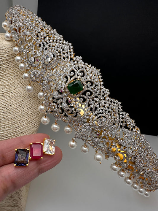 AD Diamond Finish Changeable Stone Hip Belt Kamarbandh - 