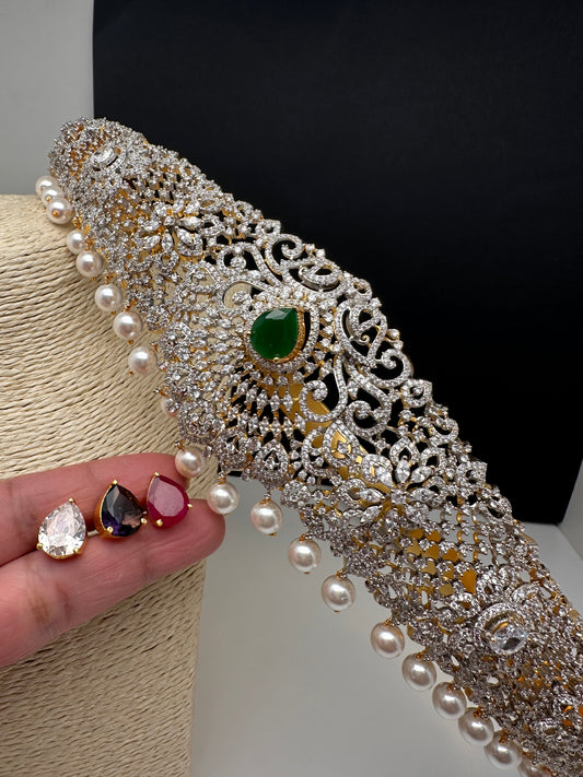 AD Diamond Finish Changeable Stone Hip Belt Kamarbandh - 