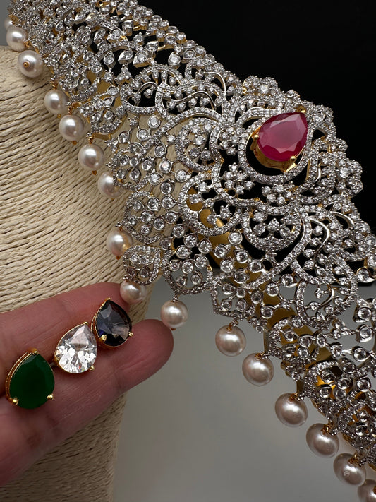 AD Diamond Finish Changeable Stone Hip Belt Kamarbandh - 