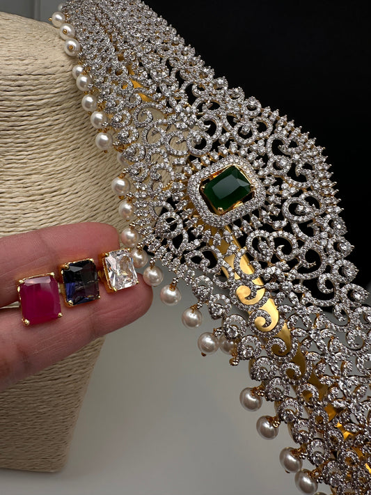 AD Diamond Finish Changeable Stone Hip Belt Kamarbandh - 