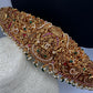 Matte Goddess Lakshmi Nakshi Hip Belt Kamarbandh with Kemp and CZ Green Beads - 