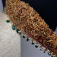 Matte Goddess Lakshmi Nakshi Hip Belt Kamarbandh with Kemp and CZ Green Beads - 