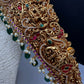Matte Goddess Lakshmi Nakshi Hip Belt Kamarbandh with Kemp and CZ Green Beads - 