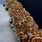 Matte Goddess Lakshmi Nakshi Hip Belt Kamarbandh with Kemp and CZ Green Beads - 