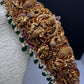 Matte Goddess Lakshmi Nakshi Hip Belt Kamarbandh with Kemp and CZ Green Beads - 