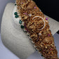 Matte Goddess Lakshmi Nakshi Hip Belt Kamarbandh with Kemp and CZ Green Beads - 
