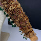 Matte Goddess Lakshmi Nakshi Hip Belt Kamarbandh with Kemp and CZ Green Beads - 