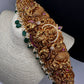 Matte Goddess Lakshmi Nakshi Hip Belt Kamarbandh with Kemp and CZ Green Beads - 