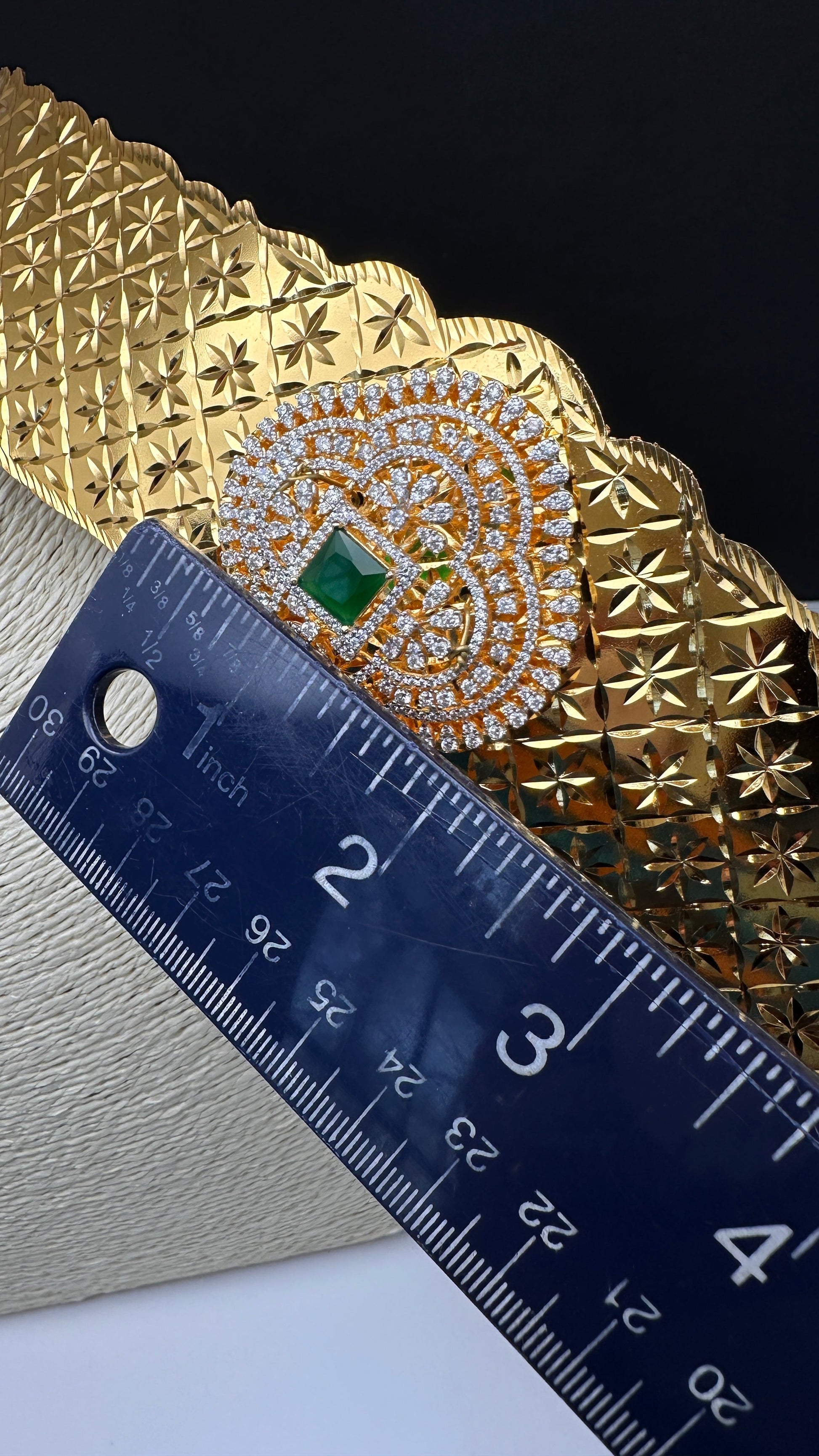 Diamond Finish Self Design Kamarband Hip Belt - Green