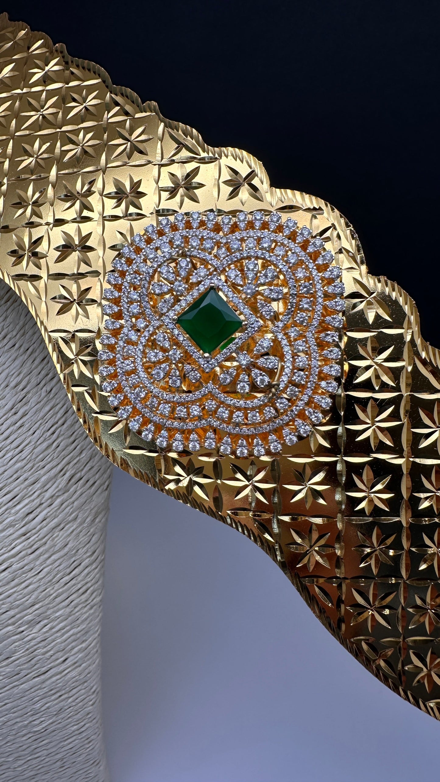 Diamond Finish Self Design Kamarband Hip Belt - Green