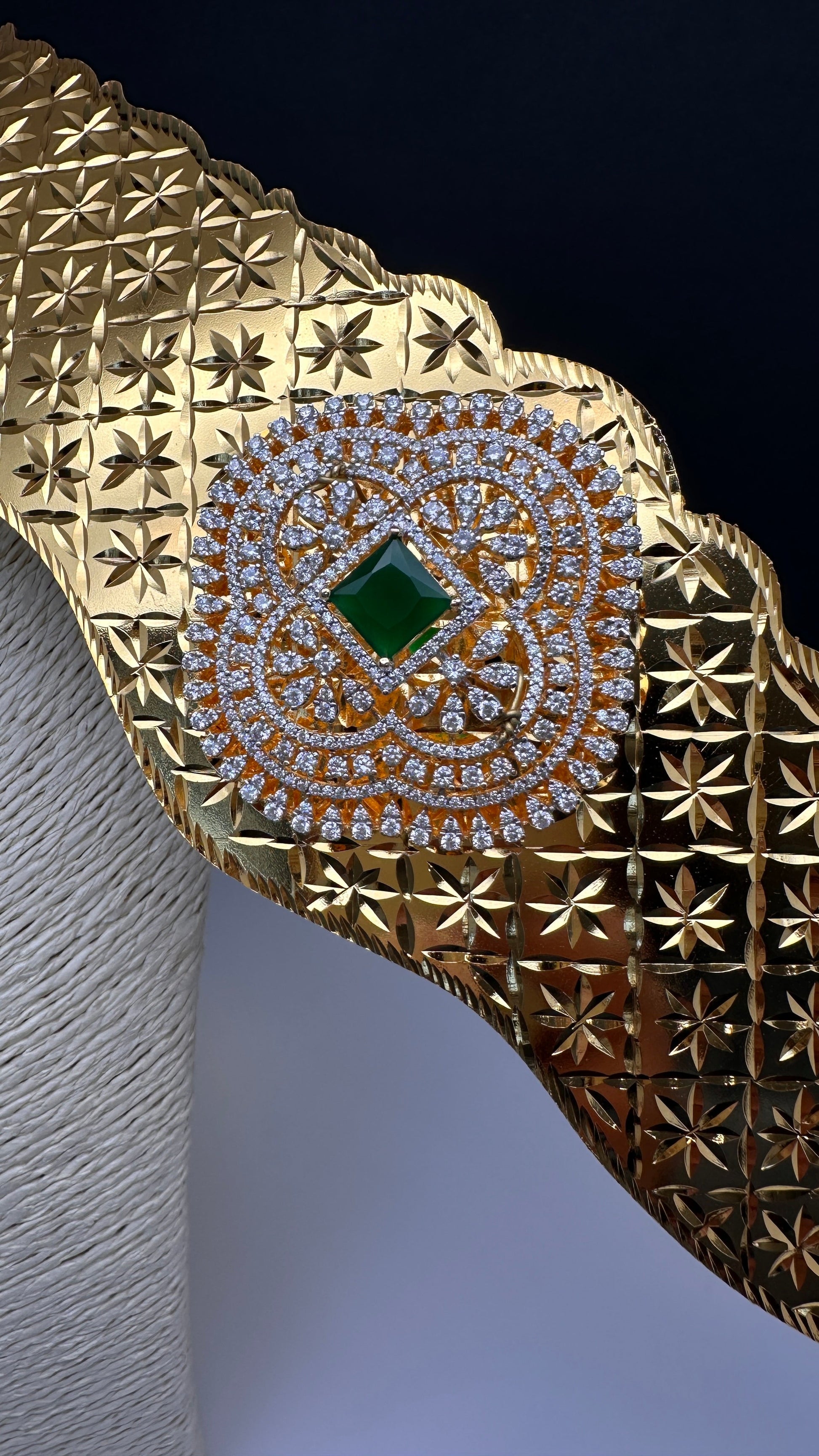 Diamond Finish Self Design Kamarband Hip Belt - Green