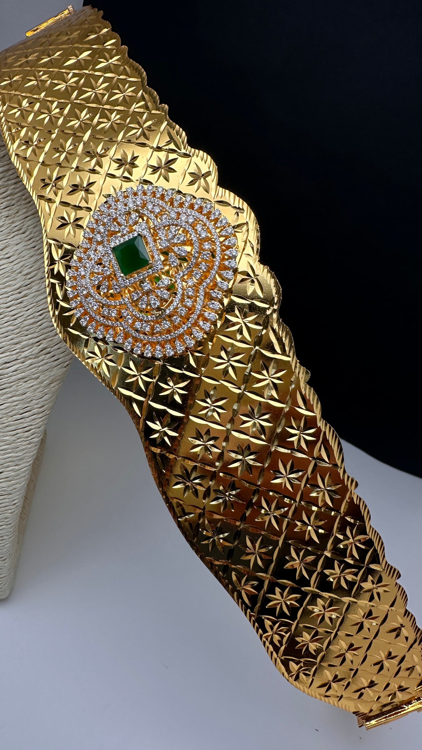 Diamond Finish Self Design Kamarband Hip Belt - Green