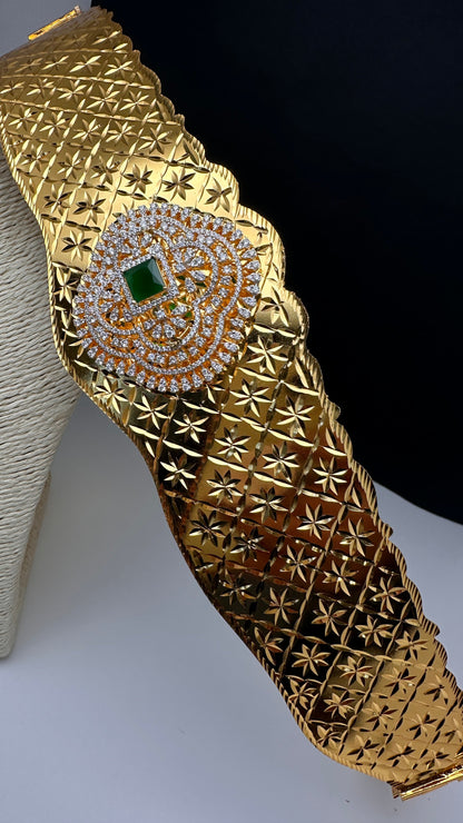 Diamond Finish Self Design Kamarband Hip Belt - Green