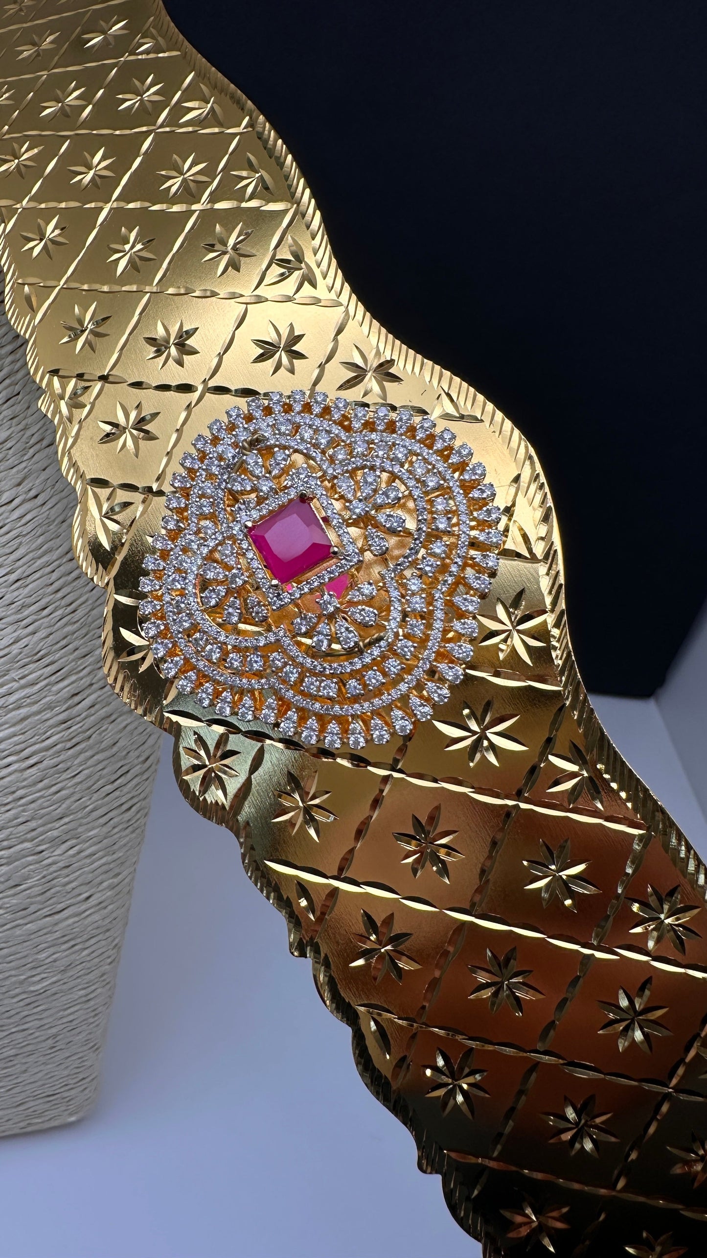 Diamond Finish Self Design Kamarband Hip Belt - Red