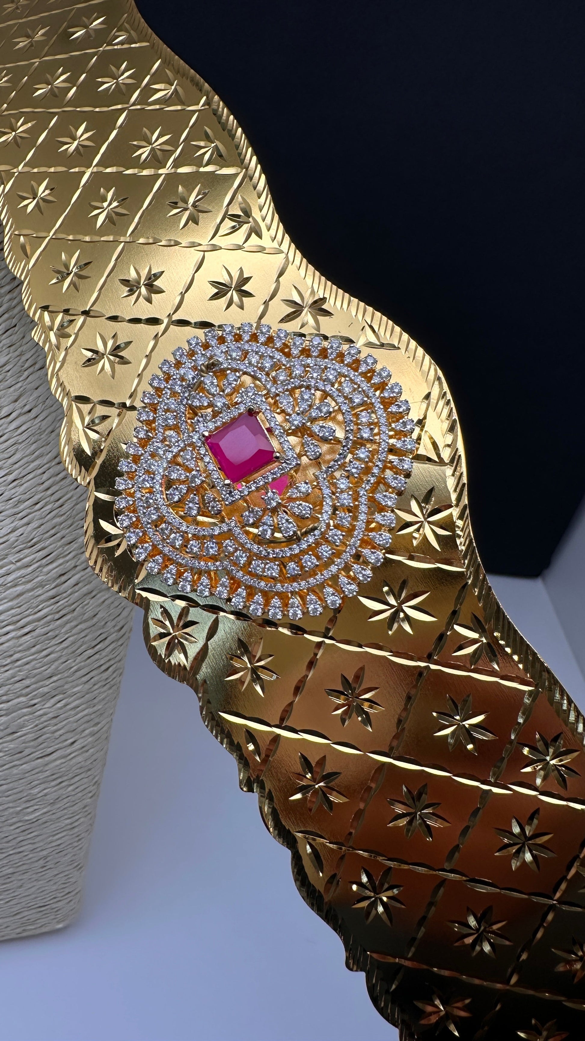 Diamond Finish Self Design Kamarband Hip Belt - Red