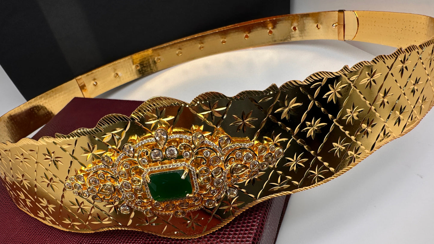CZ Green Self Design Kamarband Hip Belt - 