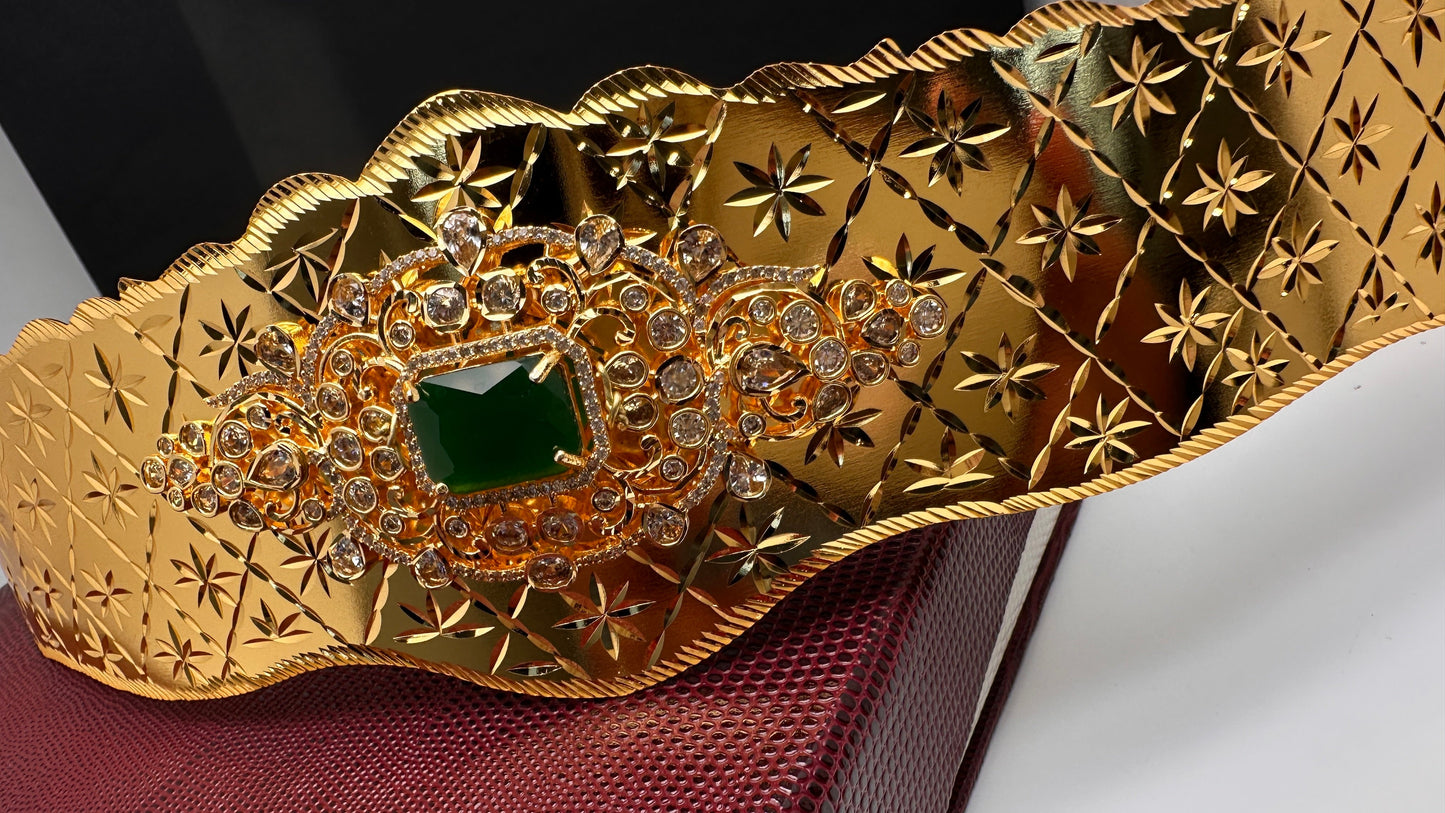 CZ Green Self Design Kamarband Hip Belt - 