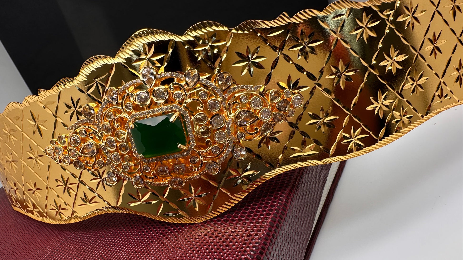 CZ Green Self Design Kamarband Hip Belt - 