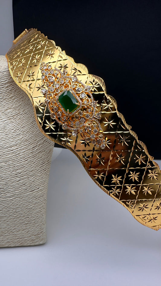 CZ Green Self Design Kamarband Hip Belt - 