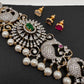 AD Diamond Changeable Color Stone Pearls Peacock Design Hip Chain Kamarbandh - 
