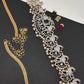 AD Diamond Changeable Color Stone Pearls Peacock Design Hip Chain Kamarbandh - 