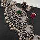 AD Diamond Changeable Color Stone Pearls Peacock Design Hip Chain Kamarbandh - 