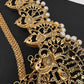 AD Diamond Changeable Color Stone Pearls Peacock Design Hip Chain Kamarbandh - 