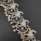 AD Diamond Changeable Color Stone Pearls Peacock Design Hip Chain Kamarbandh - 