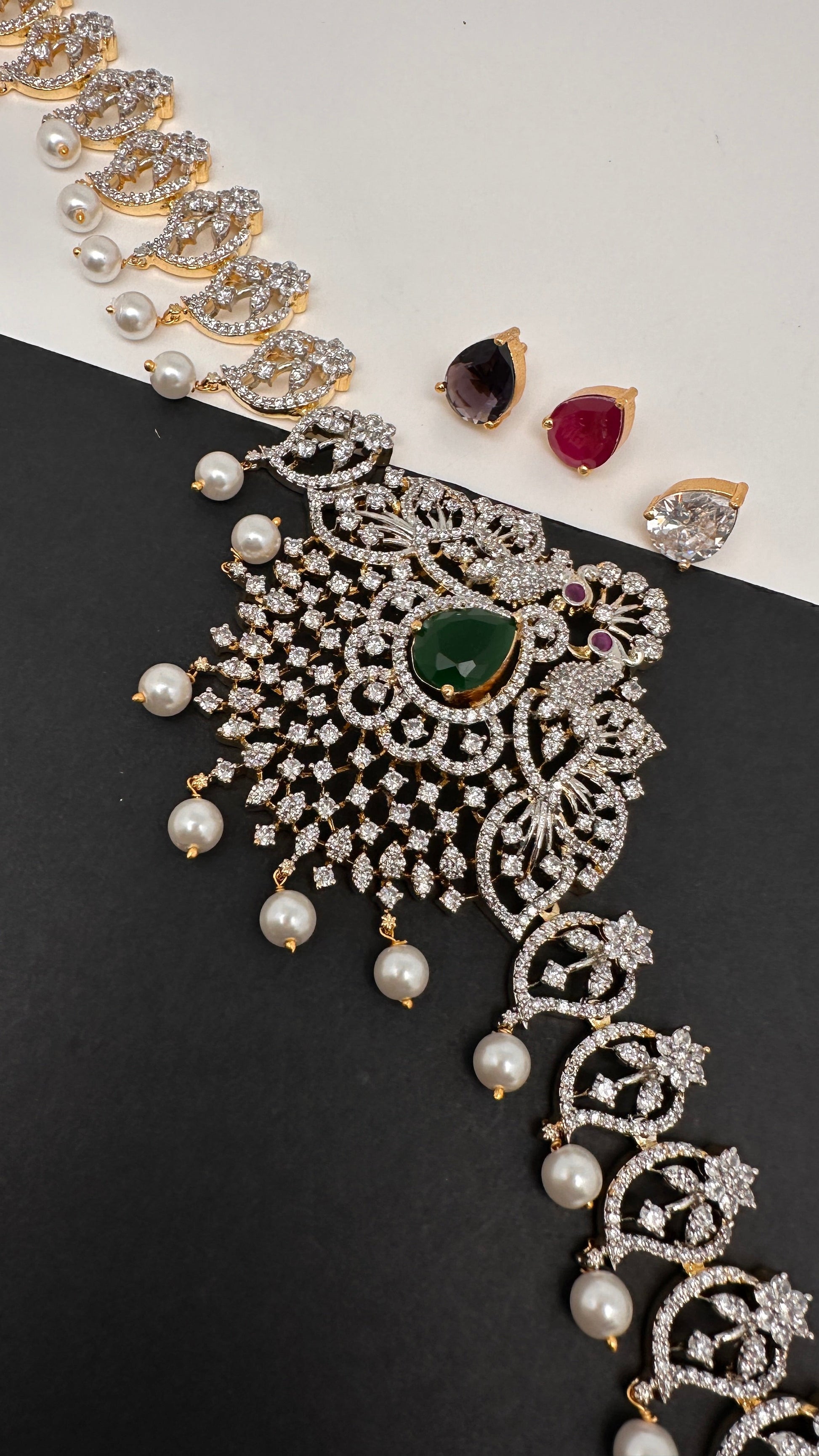 AD Peacock Changeable Color Stone Pearls Peacock Design Hip Chain Kamarbandh - 