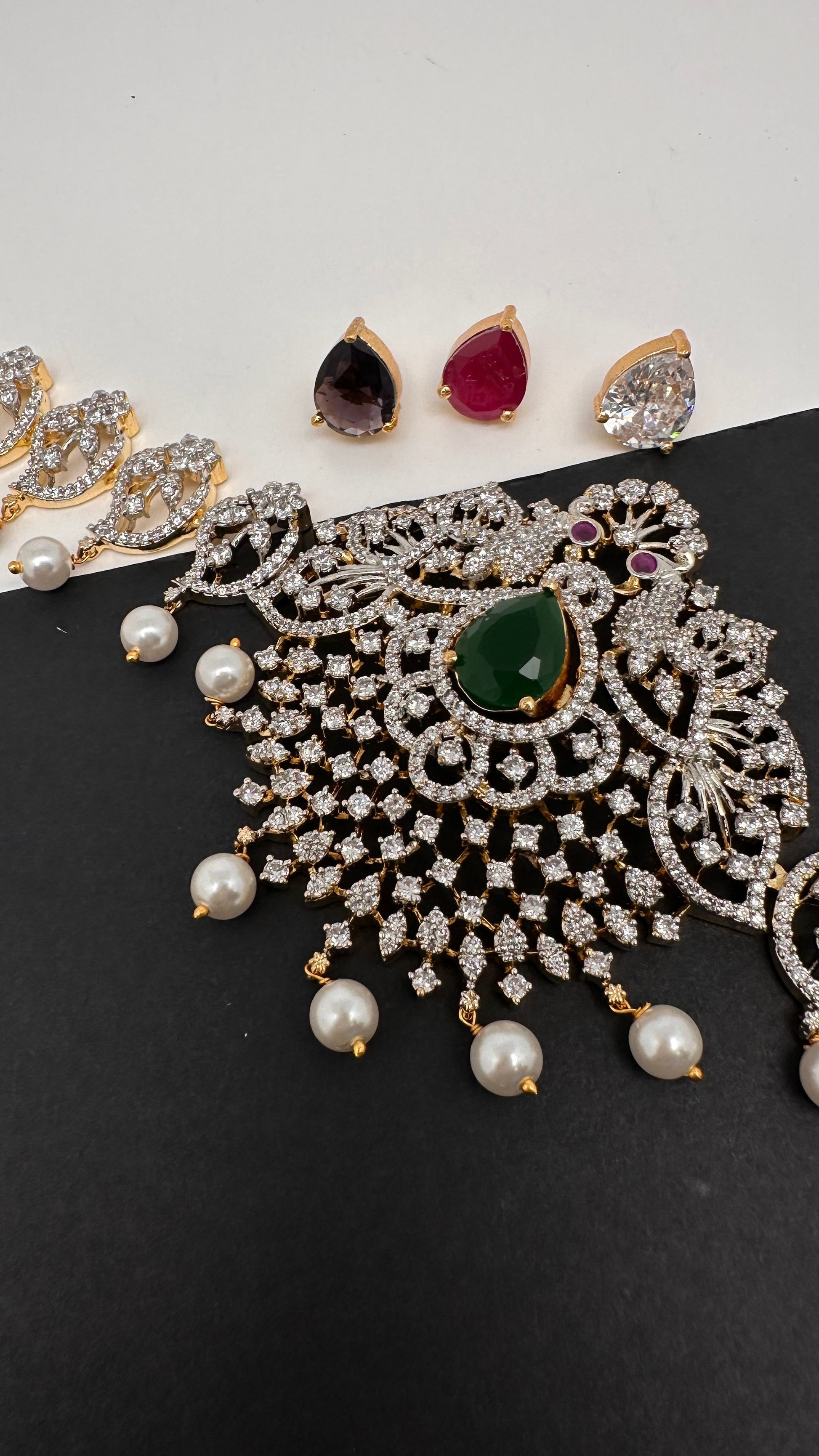 AD Peacock Changeable Color Stone Pearls Peacock Design Hip Chain Kamarbandh - 