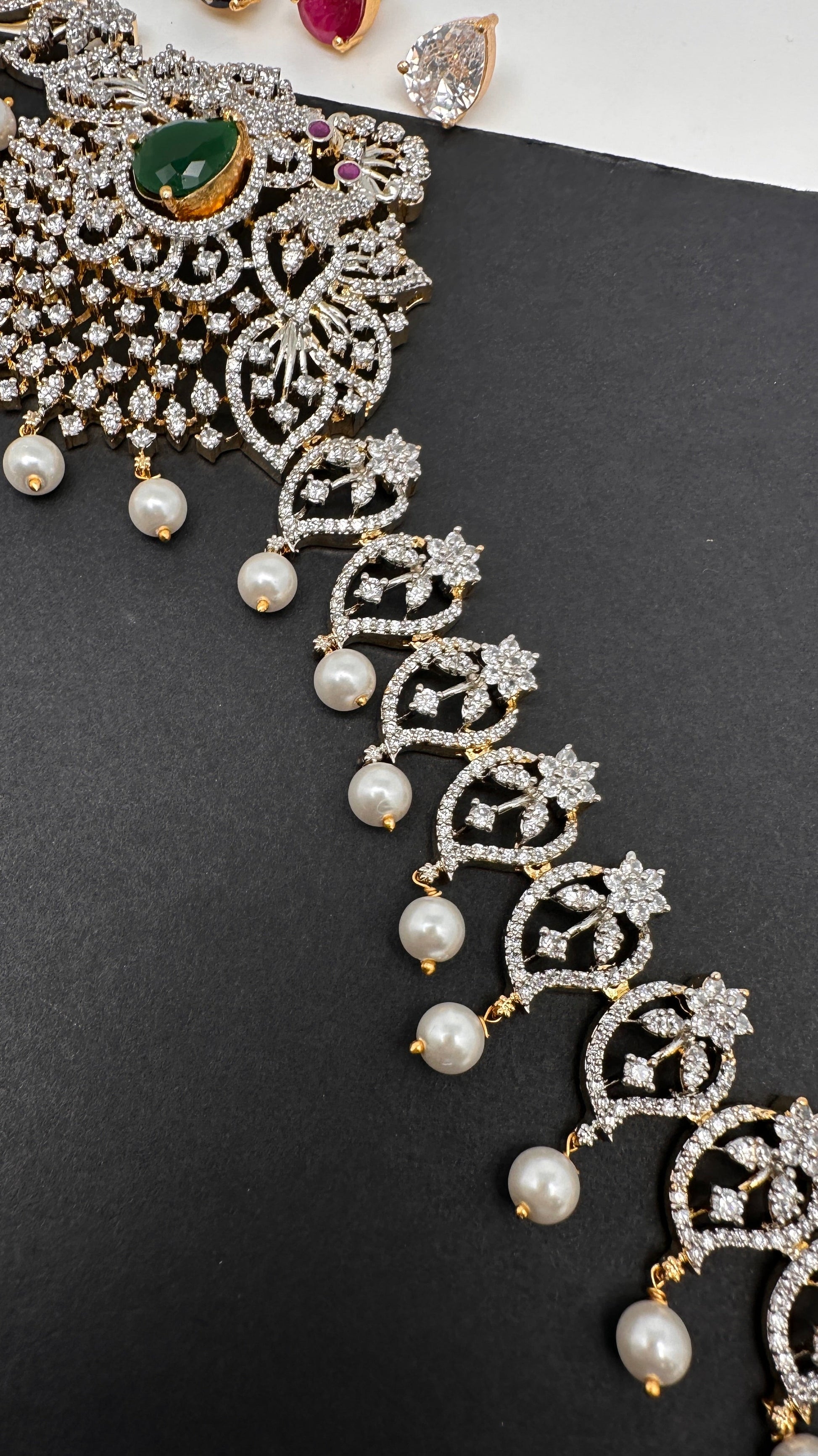 AD Peacock Changeable Color Stone Pearls Peacock Design Hip Chain Kamarbandh - 