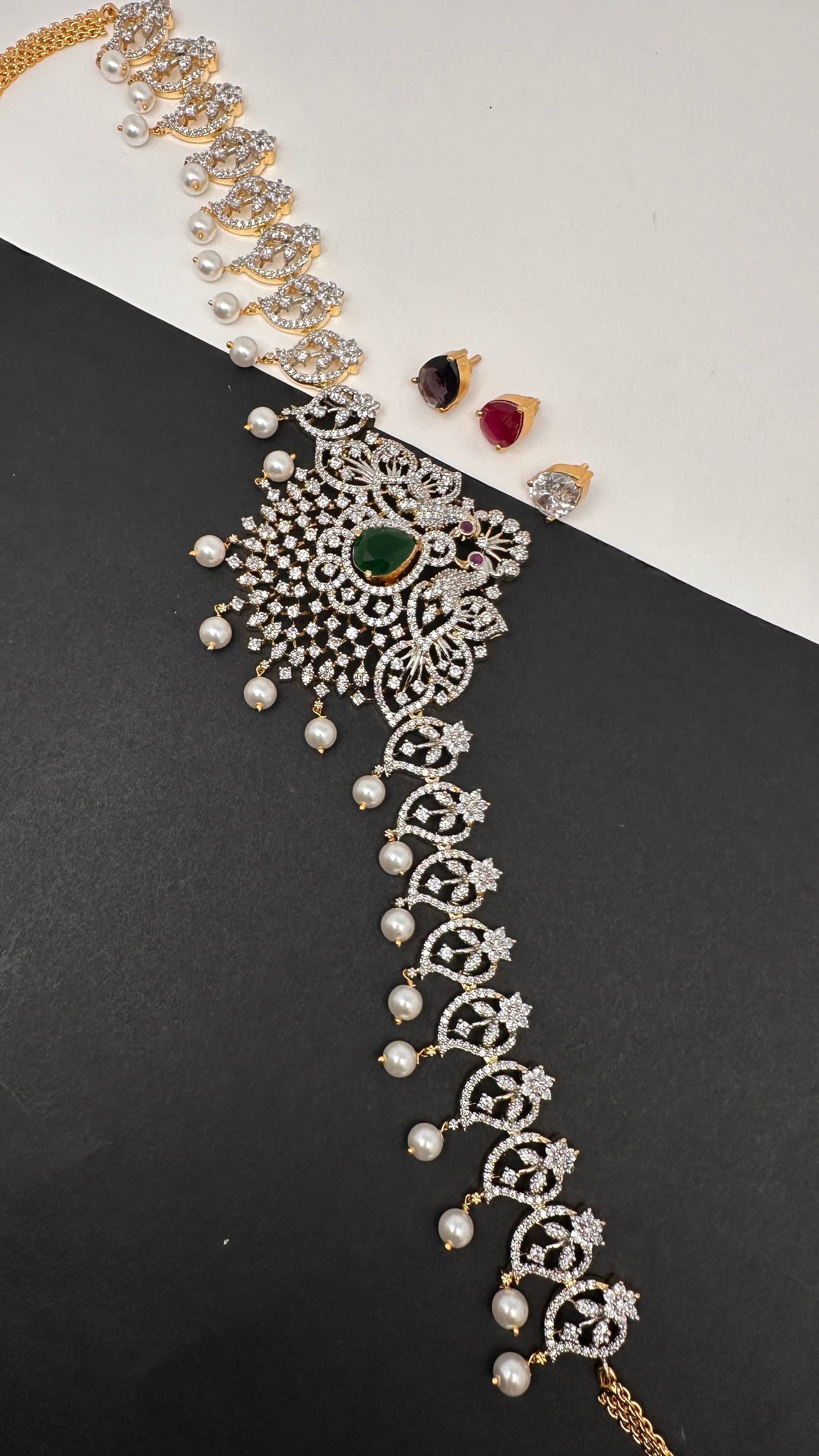AD Peacock Changeable Color Stone Pearls Peacock Design Hip Chain Kamarbandh - 