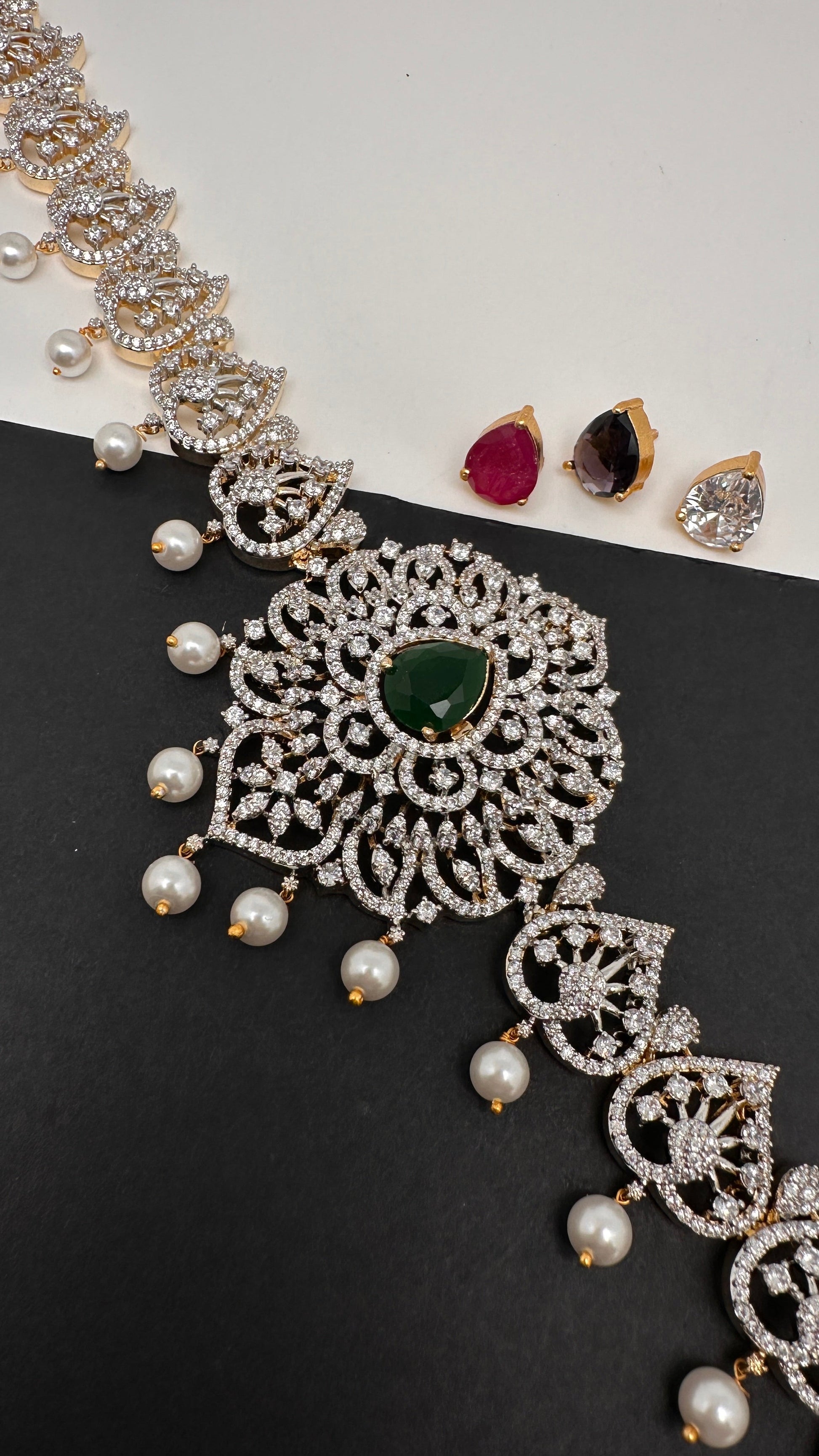 AD Peacock Changeable Color Stone Pearls Hip Chain Kamarbandh - 